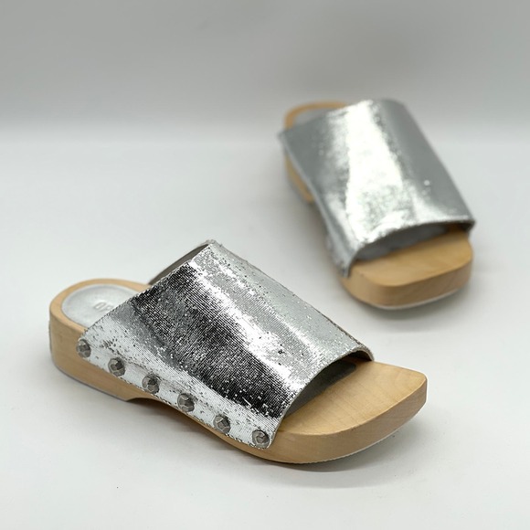 Opening Ceremony Shoes - OPENING CEREMONY Nykola Leather Clog Womens 36 5.5 Silver Slip on Slide Open Toe